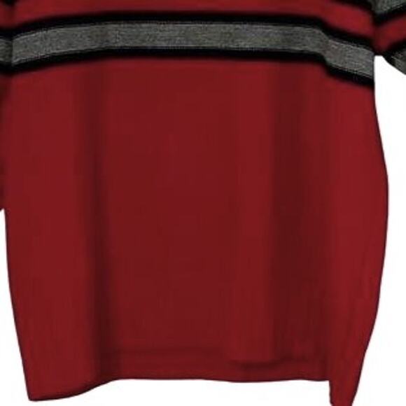 Koman Sport Mens Pullover Sweater Size M Red Gray Long Sleeve Stripe Collar Vint - Picture 3 of 7